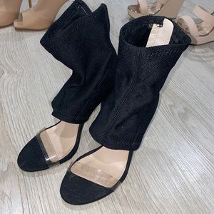 Open toe back zip booties